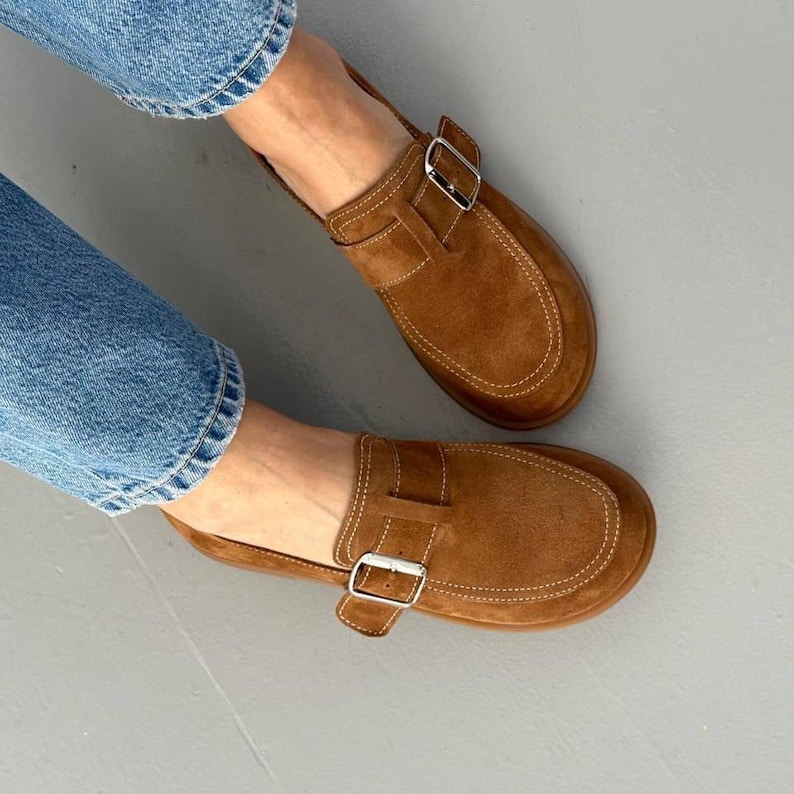 Women's Suede Loafers, Wide Toe Anatomical Slip-On Flats, Comfortable Soft Flexible Casual Moccasins, Handmade Shoes image 11