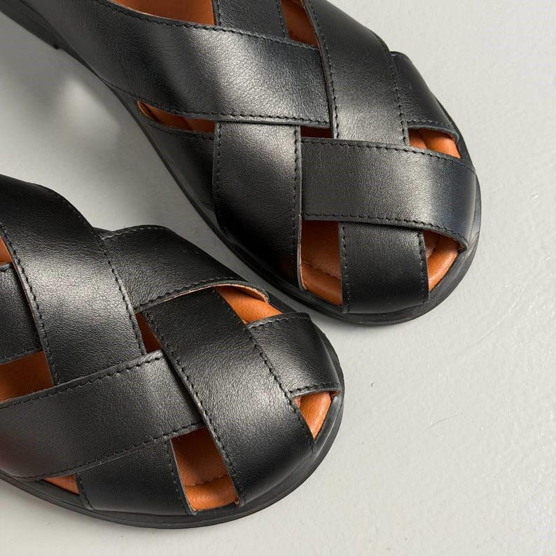 Natural Leather Woven Ballet, Women's Fisherman Sandals, Closed Toe Summer Shoes, Minimalist Braided Flats, Handmade Breathable Footwear image 20