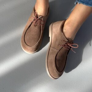 Barefoot Brown Suede Lace-Up Loafers for Women, Round Toe Leather Shoes, Classic Loafers, Comfortable Casual Shoes for Everyday Wear image 12