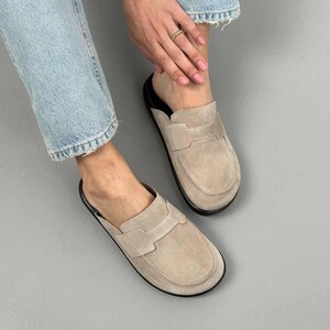 Suede Backless Loafers for Women, Slip-On Mule Clogs, Soft Wide Fit Flats, Minimalist Shoes, Comfortable Casual Footwear, Handmade Shoes image 12