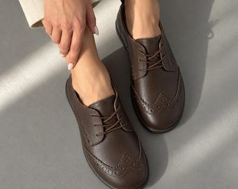 Barefoot Oxford Shoes for Women, Wide Toe Box Brogues, Leather Suede Anatomical Loafers, Zero Drop Flat Shoes