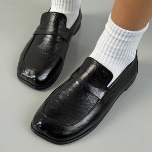 Anatomical Wide Toe Black Penny Loafers for Women, Genuine Leather Slip-On Flats, Classic Comfortable Office Footwear, Barefoot Style Shoes image 13