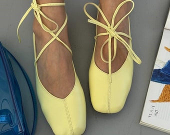 Barefoot Ballet Flats, Slim Fit Leather Ballerinas, Minimalist Lace Up Bow Shoes, Flexible Zero Drop Sole, Soft Handmade Narrow Toe Flats