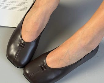 Wide Toe Box Barefoot Flats, Anatomical Zero Drop Leather Shoes, Minimalist Comfortable Ballerinas for Women, Natural Leather Everyday Shoes