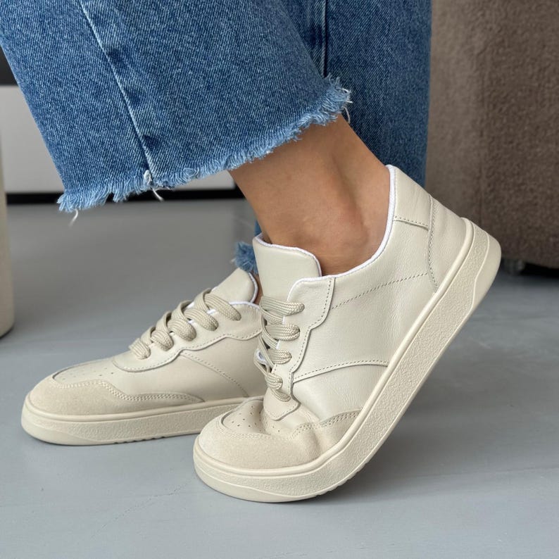 Anatomic Leather Lace-Up Sneakers with Suede Accent for Women, Wide Fit Shoes, Chocolate Brown Comfortable Casual Flats, Everyday Trainers image 4