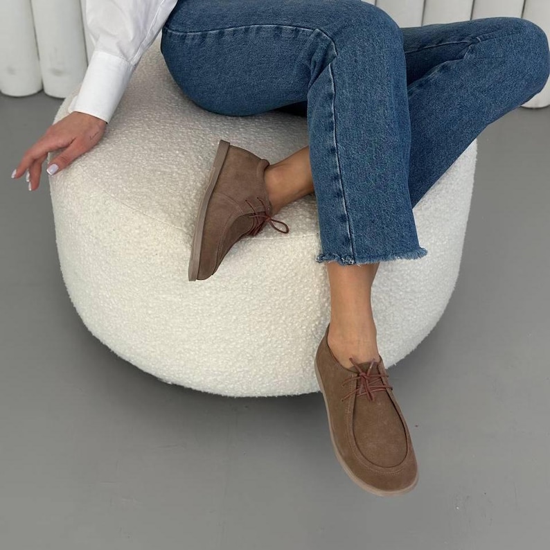 Barefoot Brown Suede Lace-Up Loafers for Women, Round Toe Leather Shoes, Classic Loafers, Comfortable Casual Shoes for Everyday Wear image 11
