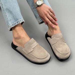 Anatomical Suede Clogs for Women, Wide Toe Penny Loafers, Backless Minimalist Slip Ons, Comfortable Orthopedic Insole Shoes, Handmade Shoes image 2