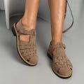 Genuine Suede Fisherman Sandals, Woven Closed Toe Summer Shoes, Adjustable Ankle Strap Sandals, Casual Suede Gladiator Shoes, Handmade Shoes