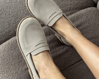 Wide Toe Box Penny Loafers, Barefoot Suede Loafers for Women, Anatomical Slip-On Flats, Comfortable Moccasins, Handmade Minimalist Shoes