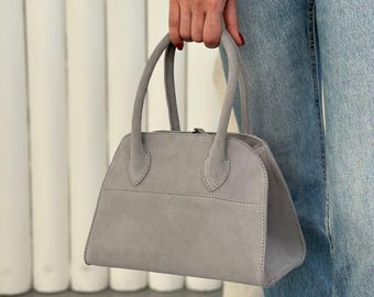 Suede Bag for Women, Boston Handbag, Elegant Everyday Handbag, Soft Leather Tote, Classic Top Handle Bag, Birthday Gift for Wife or Mom