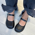 Anatomical Round Toe Mary Jane, Black Leather Ballet Flats, Comfortable Barefoot Shoes with Strap product logo