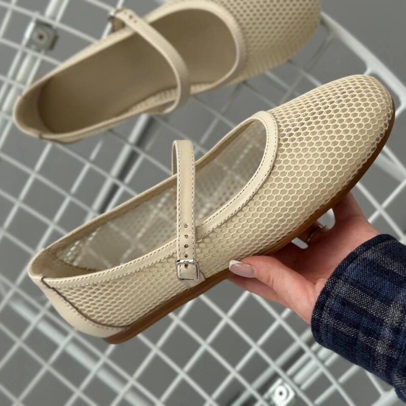 Mesh Mary Jane Flats for Wide Feet, Round Toe Ballet Shoes with Adjustable Strap, Breathable Lightweight Comfortable Summer Footwear image 17