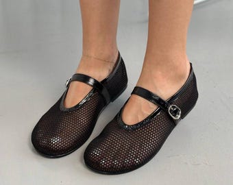 Mesh Mary Jane Flats, Transparent Ballet Shoes, Barefoot Shoes, Perforated Summer Flats, Breathable Lightweight Shoes for Women