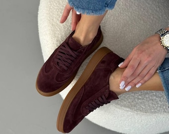 Suede Sneakers for Women, Casual Low-Top Lace-Up Shoes, Stylish Soft Suede Trainers, Everyday Comfortable Sneakers, Sport Shoes