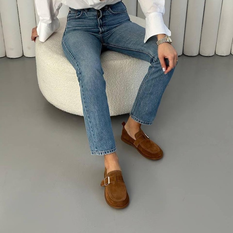 Women's Suede Loafers, Wide Toe Anatomical Slip-On Flats, Comfortable Soft Flexible Casual Moccasins, Handmade Shoes image 9