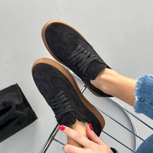 Women's Suede Sneakers with Laces, Casual Sneakers, Comfortable Shoes, Stylish Everyday Sneakers, Trendy Suede Lace-Up Sneakers, Sport Shoes image 11