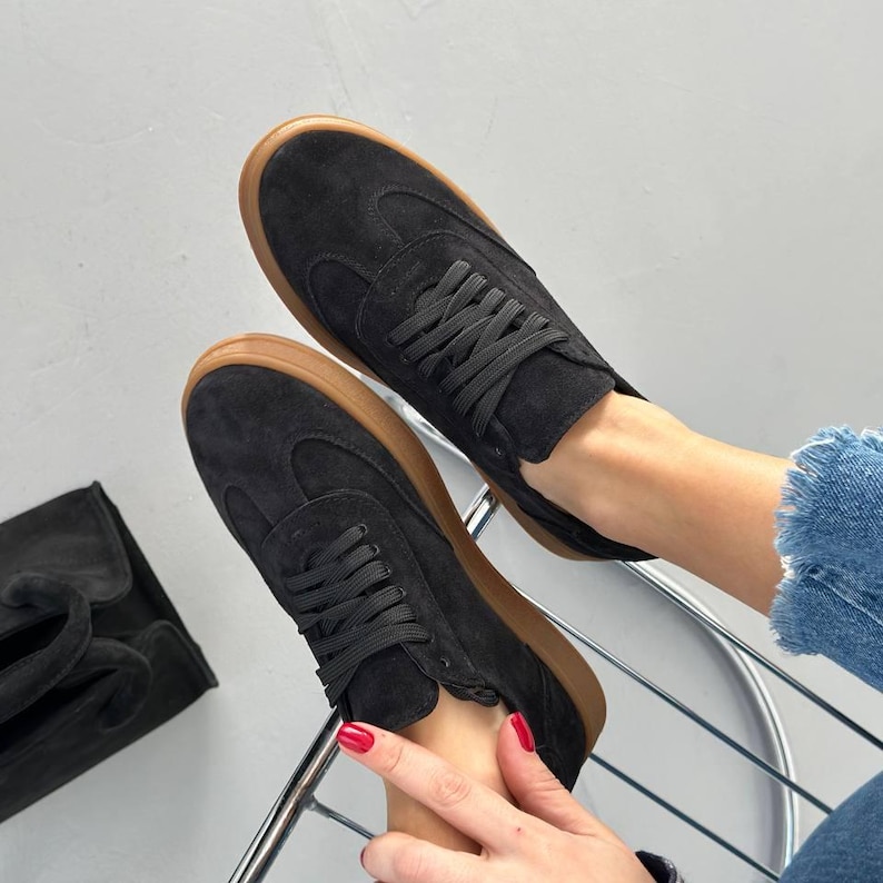 Women's Suede Sneakers with Laces, Casual Sneakers, Comfortable Shoes, Stylish Everyday Sneakers, Trendy Suede Lace-Up Sneakers, Sport Shoes image 11