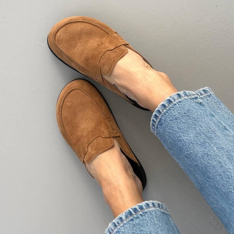 Suede Backless Loafers for Women, Wide Toe Summer Mules with Platform, Comfortable Anatomical Clogs, Slip On Casual Shoes, Handmade Shoes Camel