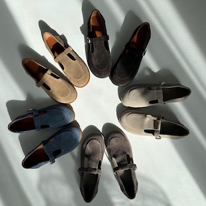 Suede T-Strap Mary Jane Flats for Women, Vintage Soft Shoes, Anatomical Shoes