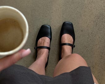 Square Toe Mary Jane Flats, Comfortable Barefoot Shoes, Stylish Grounding Footwear, Women's Ballet Flats, Trendy Everyday Shoes