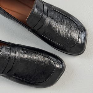 Barefoot Leather Loafers, Wide Toe Box Penny Loafers, Minimalist Black Dress Shoes, Anatomical Zero Drop Flats, Comfortable Office Footwear image 3
