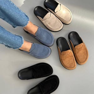 Suede Backless Loafers for Women, Wide Toe Summer Mules with Platform, Comfortable Anatomical Clogs, Slip On Casual Shoes, Handmade Shoes image 11