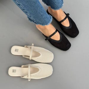 Mesh Mules for Women, Sheer Slip-On Flats, Transparent Summer Shoes, Breathable Minimalist Footwear, Lightweight and Stylish Everyday Mules
