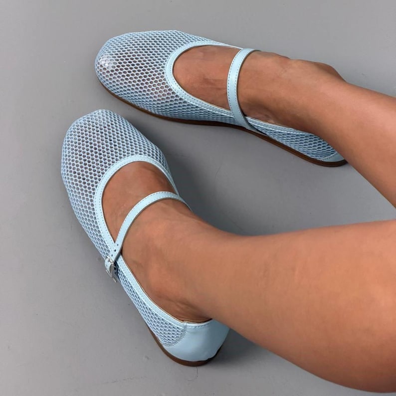 Mesh Mary Jane Flats for Wide Feet, Round Toe Ballet Shoes with Adjustable Strap, Breathable Lightweight Comfortable Summer Footwear image 4