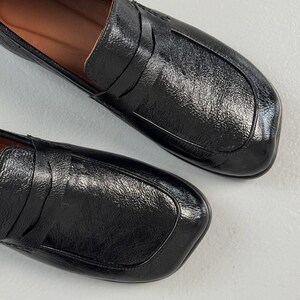 Women's Wide Toe Penny Loafers, Classic Black Leather Slip-On Shoes, Comfortable Casual & Office Footwear for Her image 2
