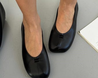 Women Soft Leather Ballet Pumps, Square Toe Minimalist Flats, Flexible Glove Style Slip Ons, Zero Drop Barefoot Shoes, Everyday Footwear