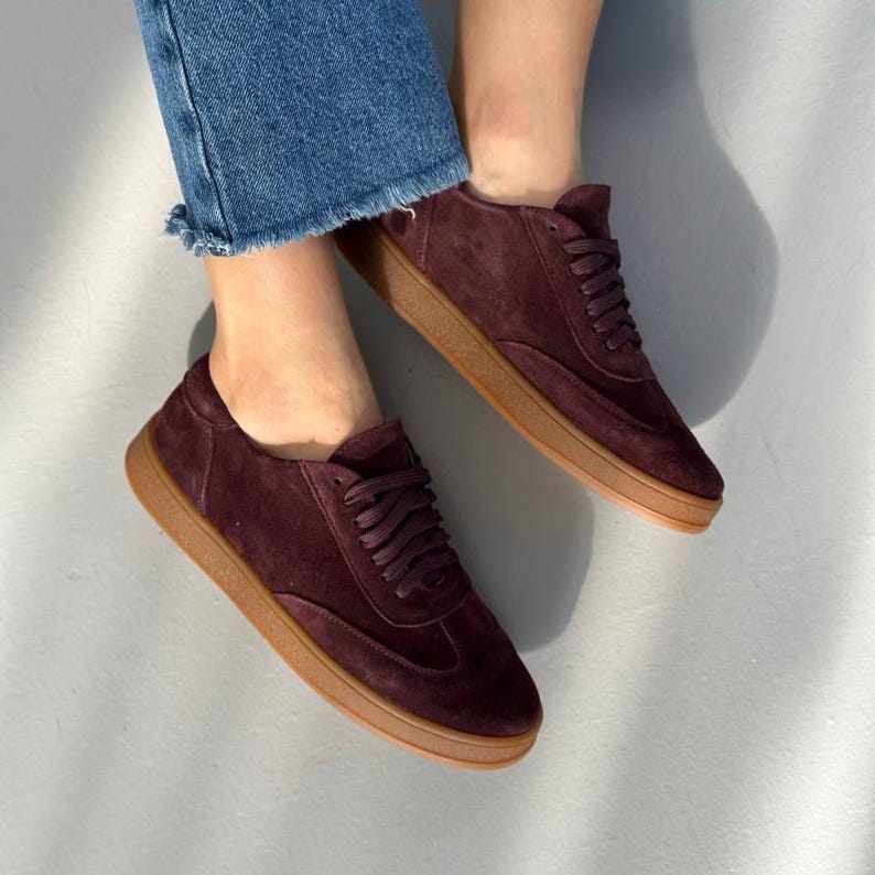 Women's Suede Sneakers with Laces, Casual Sneakers, Comfortable Shoes, Stylish Everyday Sneakers, Trendy Suede Lace-Up Sneakers, Sport Shoes image 12