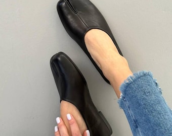 Bailarinas cómodas con puntera dividida, zapatos tabi de cuero para mujer, zapatos tradicionales japoneses, zapatos tabi vintage