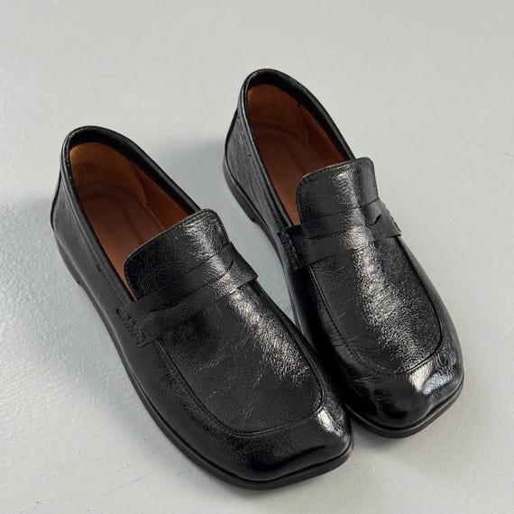 Anatomical Wide Toe Black Penny Loafers for Women, Genuine Leather Slip-On Flats, Classic Comfortable Office Footwear, Barefoot Style Shoes