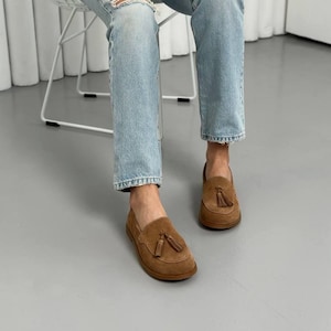 Women's Brown Suede Loafers with Tassels, Wide Round Toe Slip-On Flats, Soft Casual Everyday Shoes, Anatomical Shoes image 9