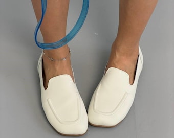 Anatomical Milk Leather Loafers, Women's Wide Toe Box Slip-Ons, Comfortable Barefoot Style Flats, Natural Shape Wide Fit Shoes, Handmade