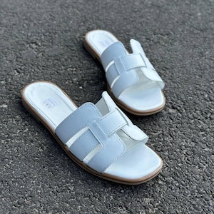 Wide Fit Leather Slide Sandals, Women&#39;s Comfortable Slip-On Shoes, Wide Strap Sandals, Casual Everyday Footwear, Summer Beach Sandals