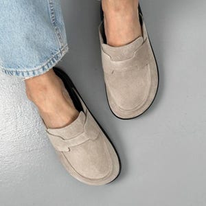 Anatomical Suede Clogs for Women, Wide Toe Penny Loafers, Backless Minimalist Slip Ons, Comfortable Orthopedic Insole Shoes, Handmade Shoes image 4