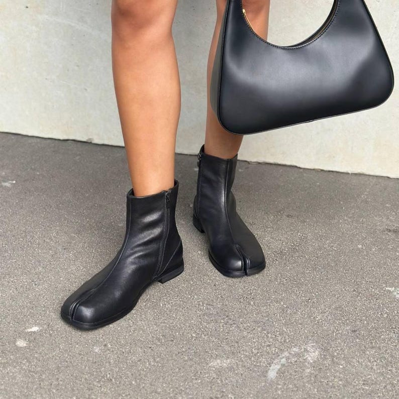 Black leather tabi boots