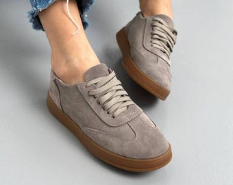 Women's Suede Sneakers, Tie Sneakers, Soft Low-Top Trainers, Stylish Everyday Kicks, Trendy Sporty Sneakers, Comfortable Shoes