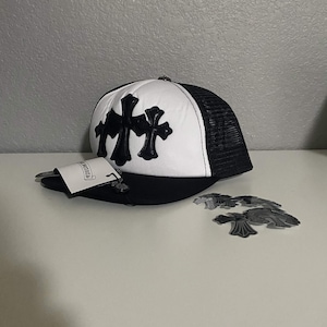 帽子 Chrome embroided black and white cap Chrome Hearts Ch Trucker Hat - Etsy
