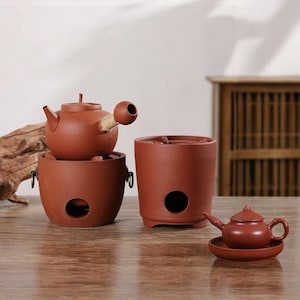 Traditional Chaozhou, Guangdong Tea Brewing Set — Zhuni Clay 700ml Teapot & Charcoal Stove Set –Complete Garden Tea Set for Cosy Tea Brewing