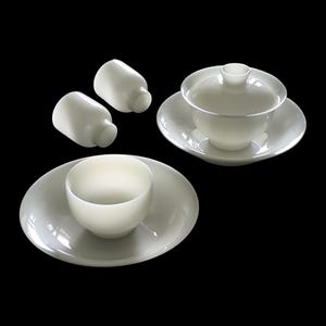 All Sizes of Gaiwan Tea Set, Extra-Large Saucer Option, Dehua Newest Jade-Like Glow Porcelain