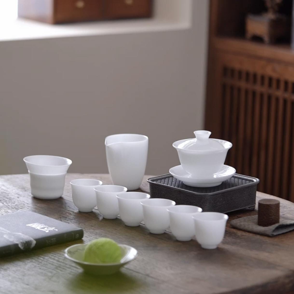 氷翡翠磁器蓋碗茶器セット（全サイズ）、徳化ブリリアントホワイト磁器