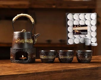 Rustic Teapot & Warmer, Large 200 ml Gaiwan, and Three Teacups – 7-Piece Full Set