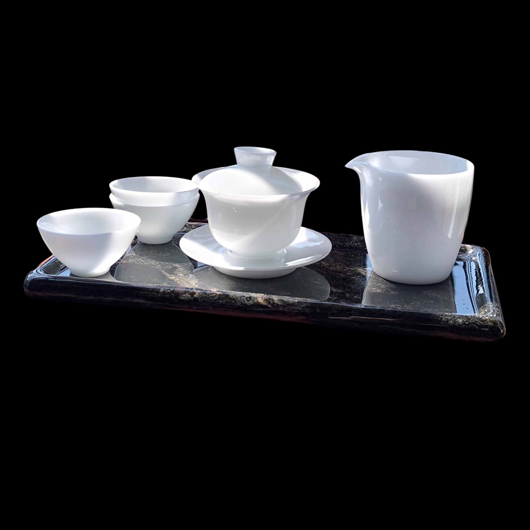 氷翡翠磁器蓋碗茶器セット（全サイズ）、徳化ブリリアントホワイト磁器