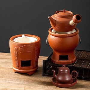 Traditional Guangdong Tea Brewing Set — Zhuni Clay 700ml Teapot & Charcoal Stove Set +120ml Teapot and Tray + Tea Tray Set -Chaozhou Classic