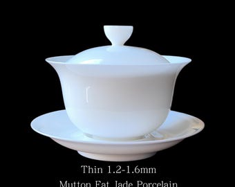 Ultra-Thin Glazed Gaiwan, Expert-Grade Dehua Gongfu Tea Set (1.2-1.6 mm,76g)