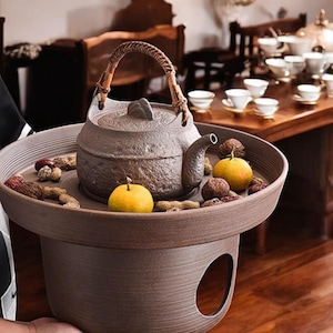 Charcoal Stove & Heat-resistant Teapot Set- Rustic 900ml Clay Brewing Teapot – Ideal for charcoal or electric stoves