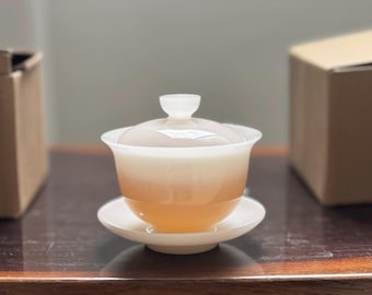 Juego de té Gaiwan, porcelana Dehua con brillo similar a la jadeíta, juego translúcido para la ceremonia del té.