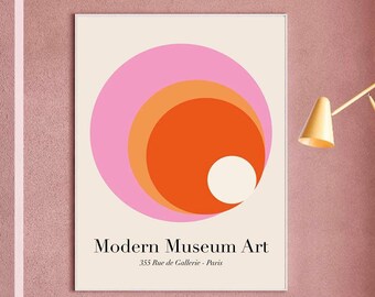 Color Block Print, Modern Museum Art, Circular Geometric Shape, Pink Orange Print, Aesthetics Art Print, Mid Century Print, Bauhaus Poster